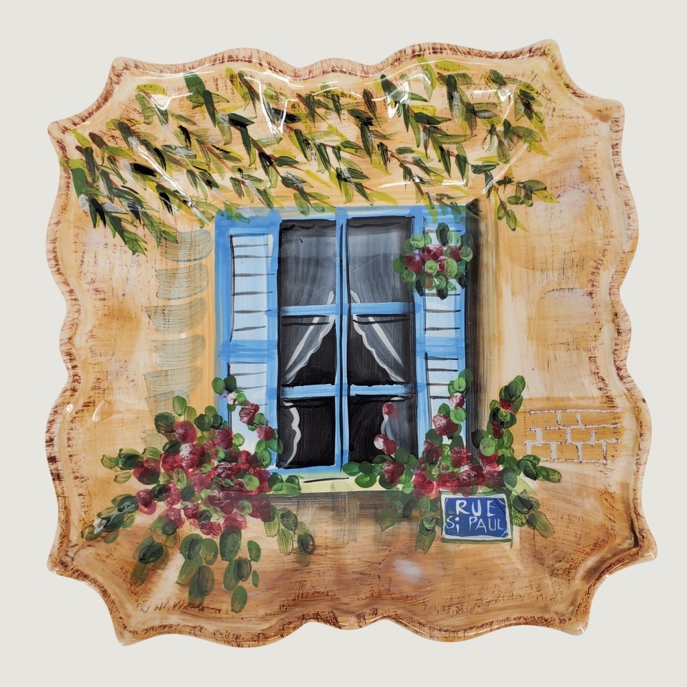 Tabletops Unlimited Rue De Paris Rue Lepic Hand Painted Square Plate 9in Blue